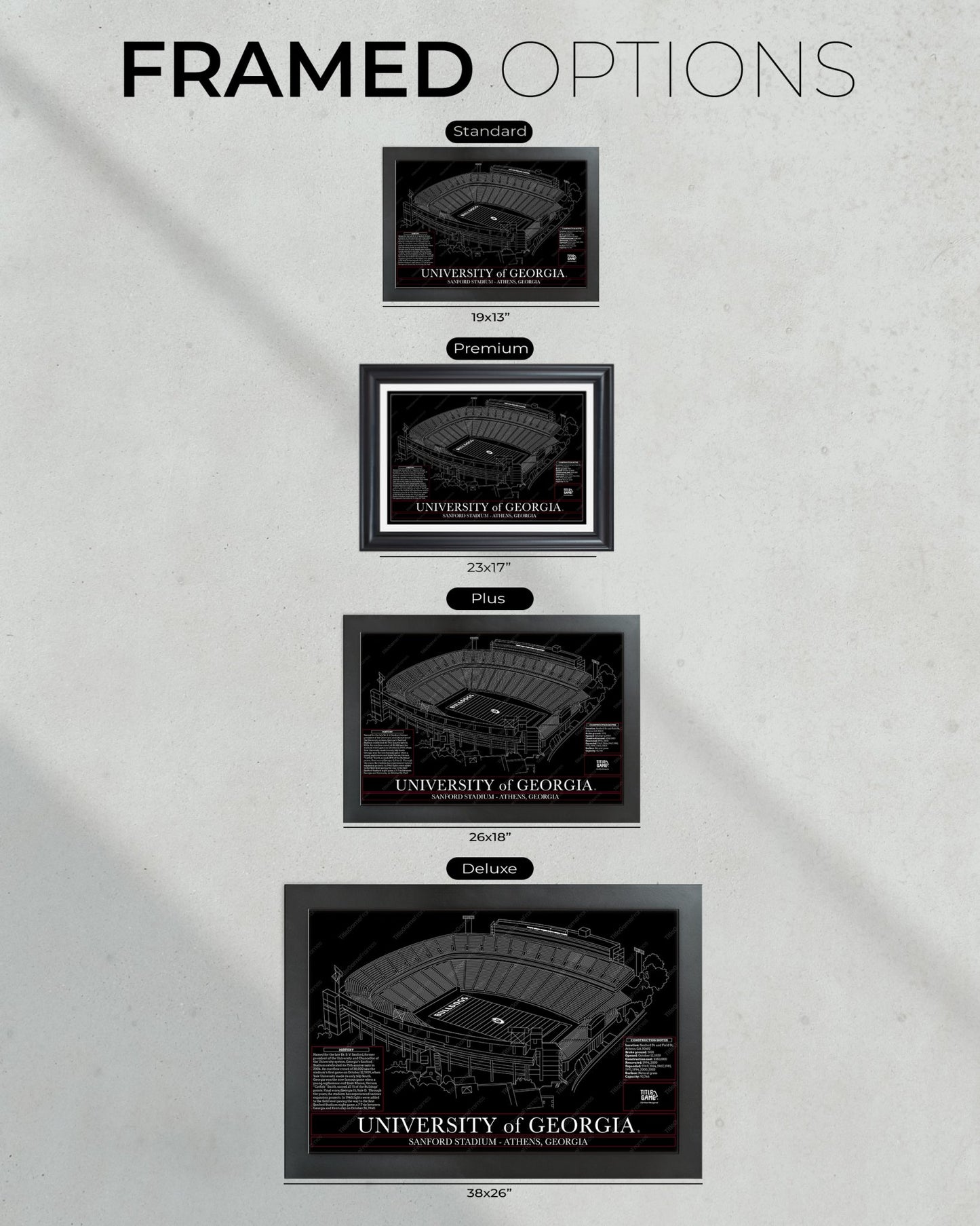 University of Georgia Bulldogs - Dooley Field at Sanford Stadium Blueprint - Title Game Frames