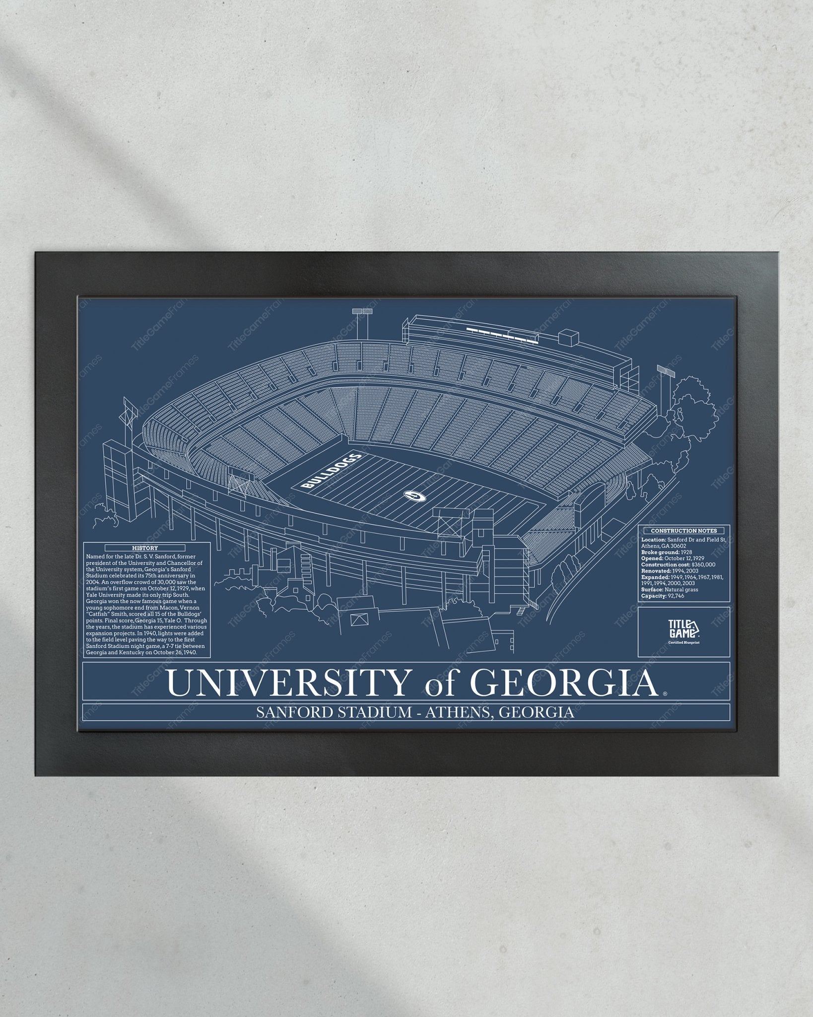 University of Georgia Bulldogs - Dooley Field at Sanford Stadium Blueprint - Title Game Frames