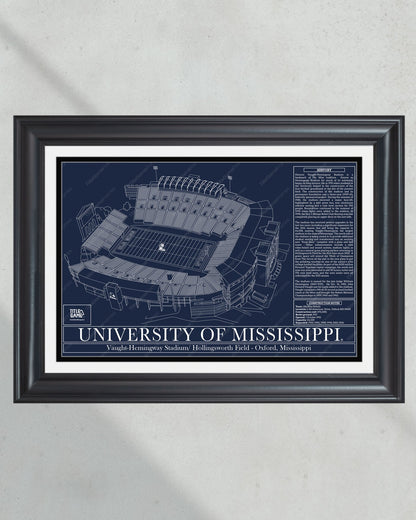 University of Mississippi Ole Miss Rebels Vaught Hemingway Stadium Blueprint - Title Game Frames