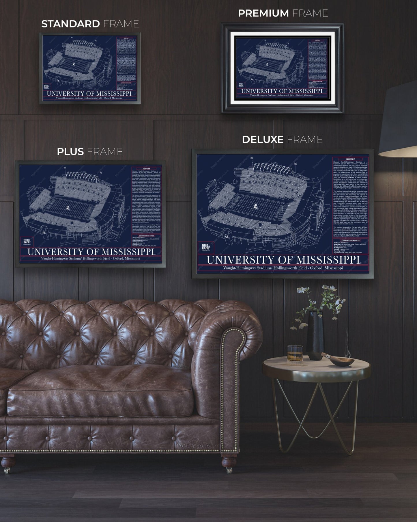 University of Mississippi Ole Miss Rebels Vaught Hemingway Stadium Blueprint - Title Game Frames