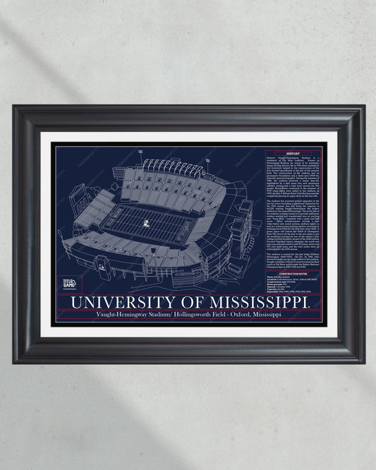 University of Mississippi Ole Miss Rebels Vaught Hemingway Stadium Blueprint - Title Game Frames