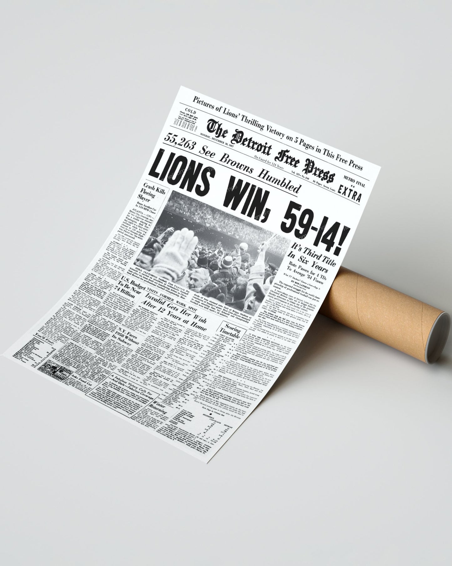 1957 Detroit Lions' Championship Triumph - 'Historic Victory' - Framed Newspaper Print - Title Game Frames