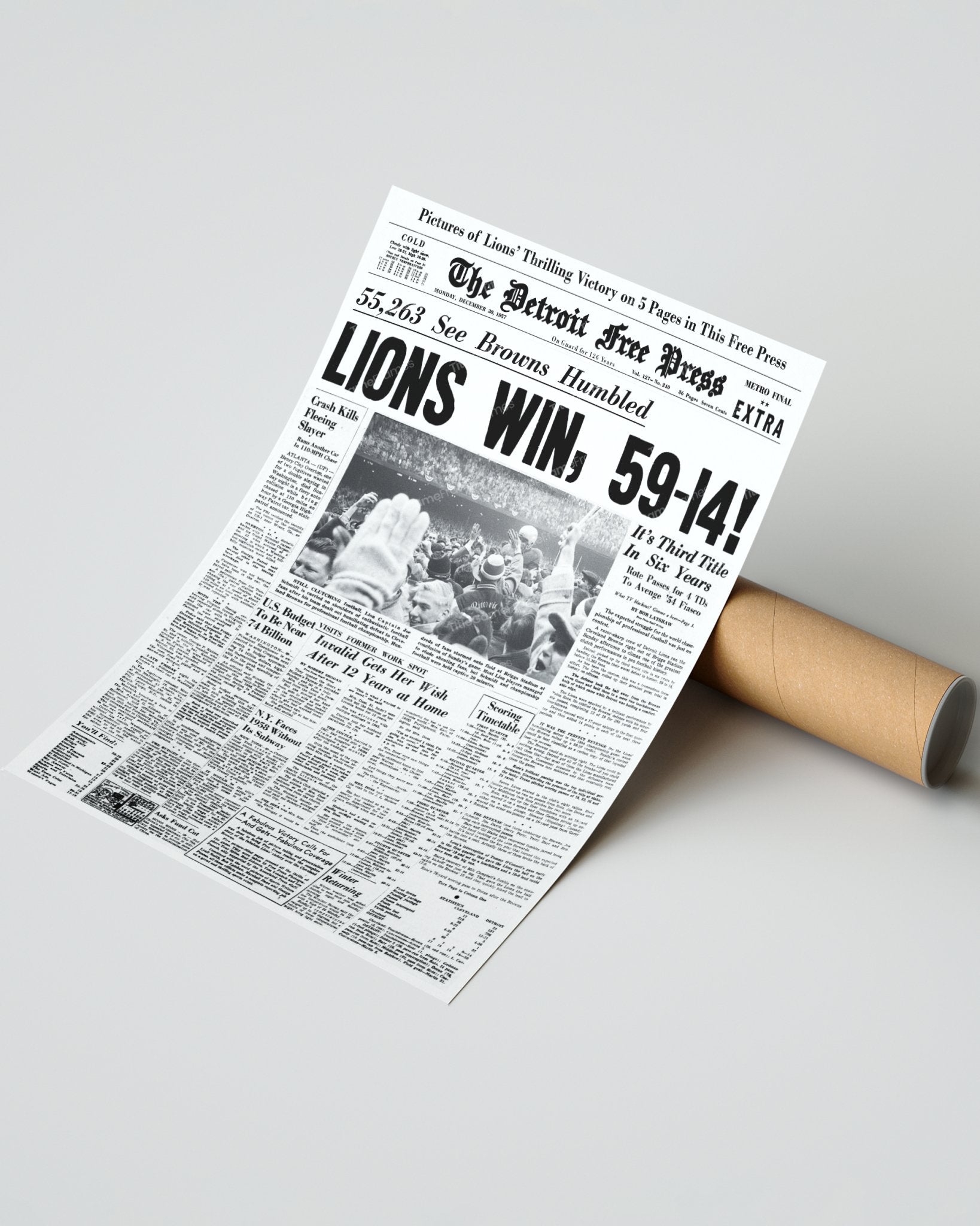 1957 Detroit Lions' Championship Triumph - 'Historic Victory' - Framed Newspaper Print - Title Game Frames