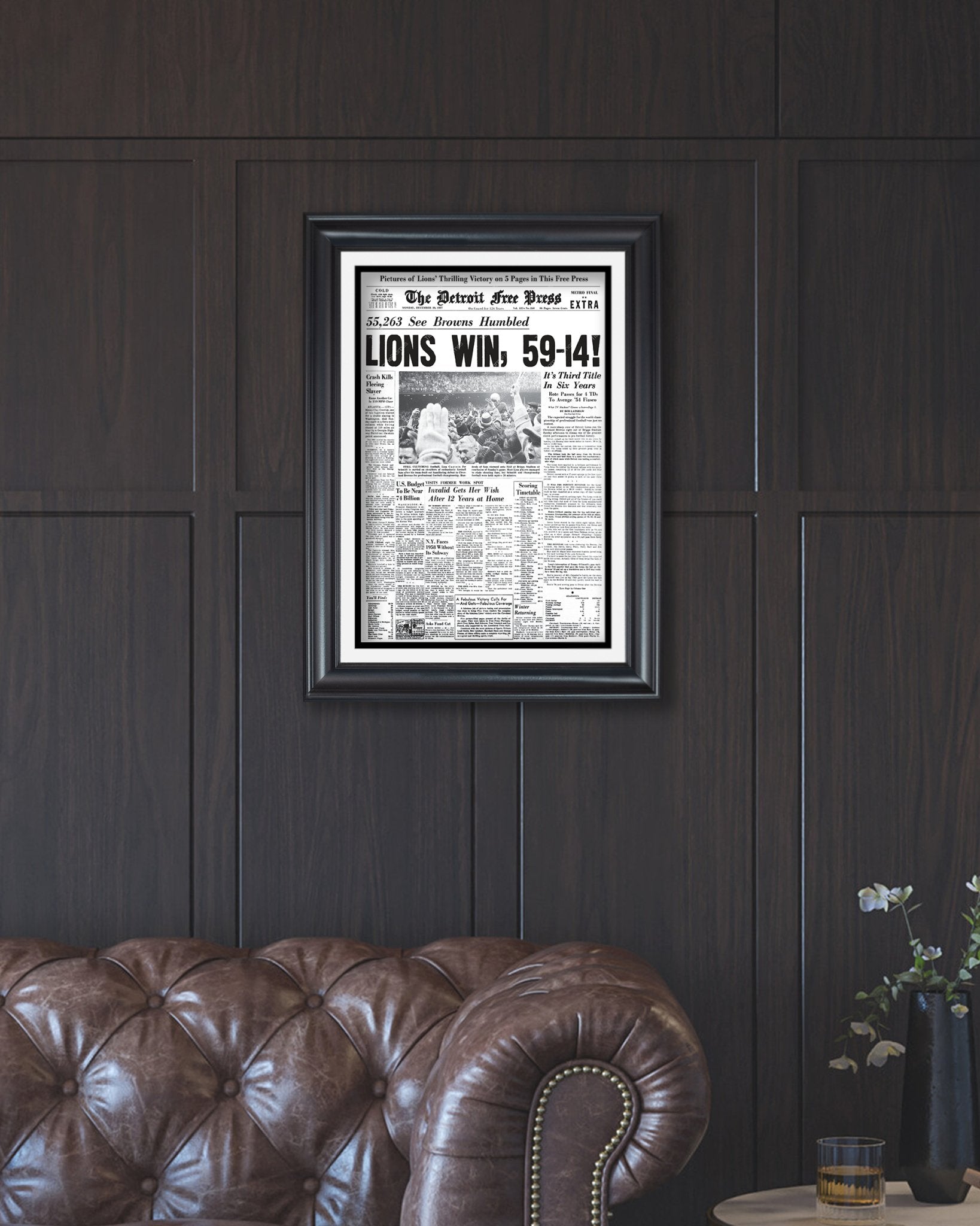 1957 Detroit Lions' Championship Triumph - 'Historic Victory' - Framed Newspaper Print - Title Game Frames