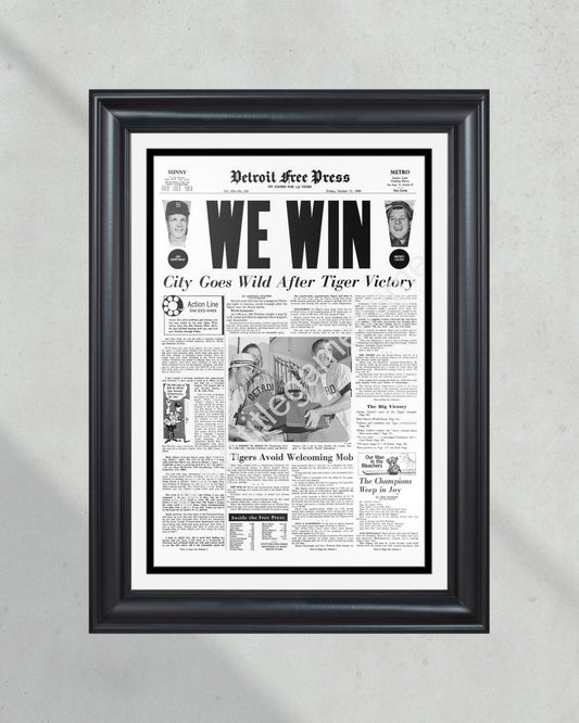 1968 Detroit Tigers World Series Champions Framed Front Page Newspaper Print - Title Game Frames