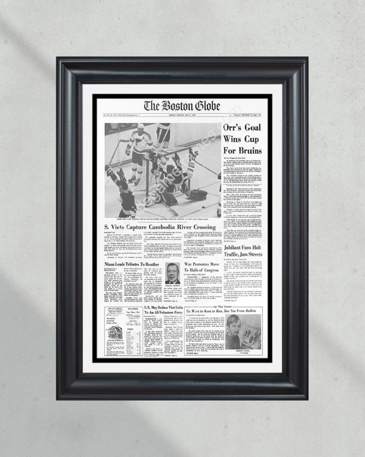 1970 Boston Bruins Stanley Cup Champion Framed Front Page Newspaper Print - Title Game Frames