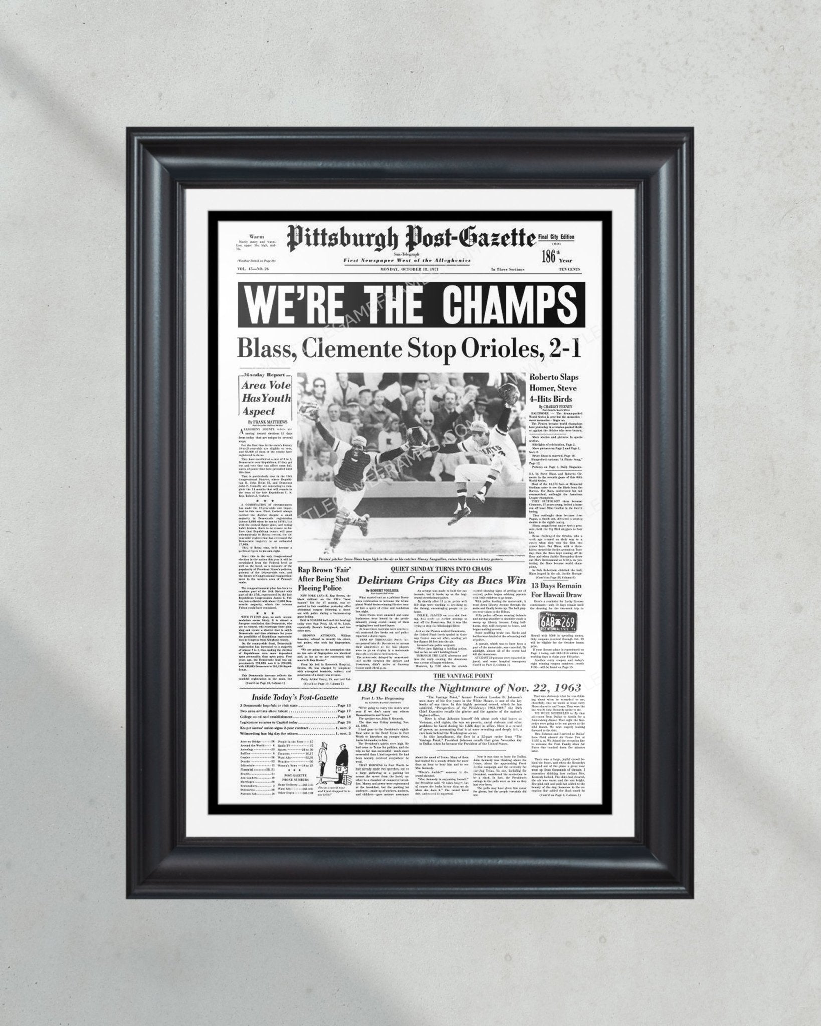 1971 Pirates World Series Champions Framed Newspaper Print - Title Game Frames