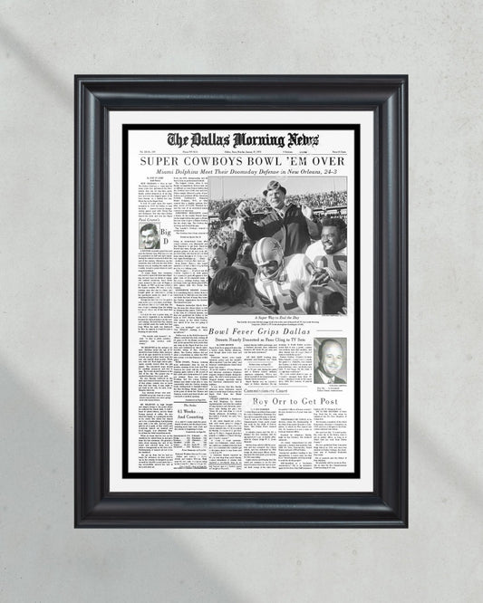 1972 Dallas Cowboys Super Bowl VI Champions Framed Front Page Newspaper Print - Title Game Frames