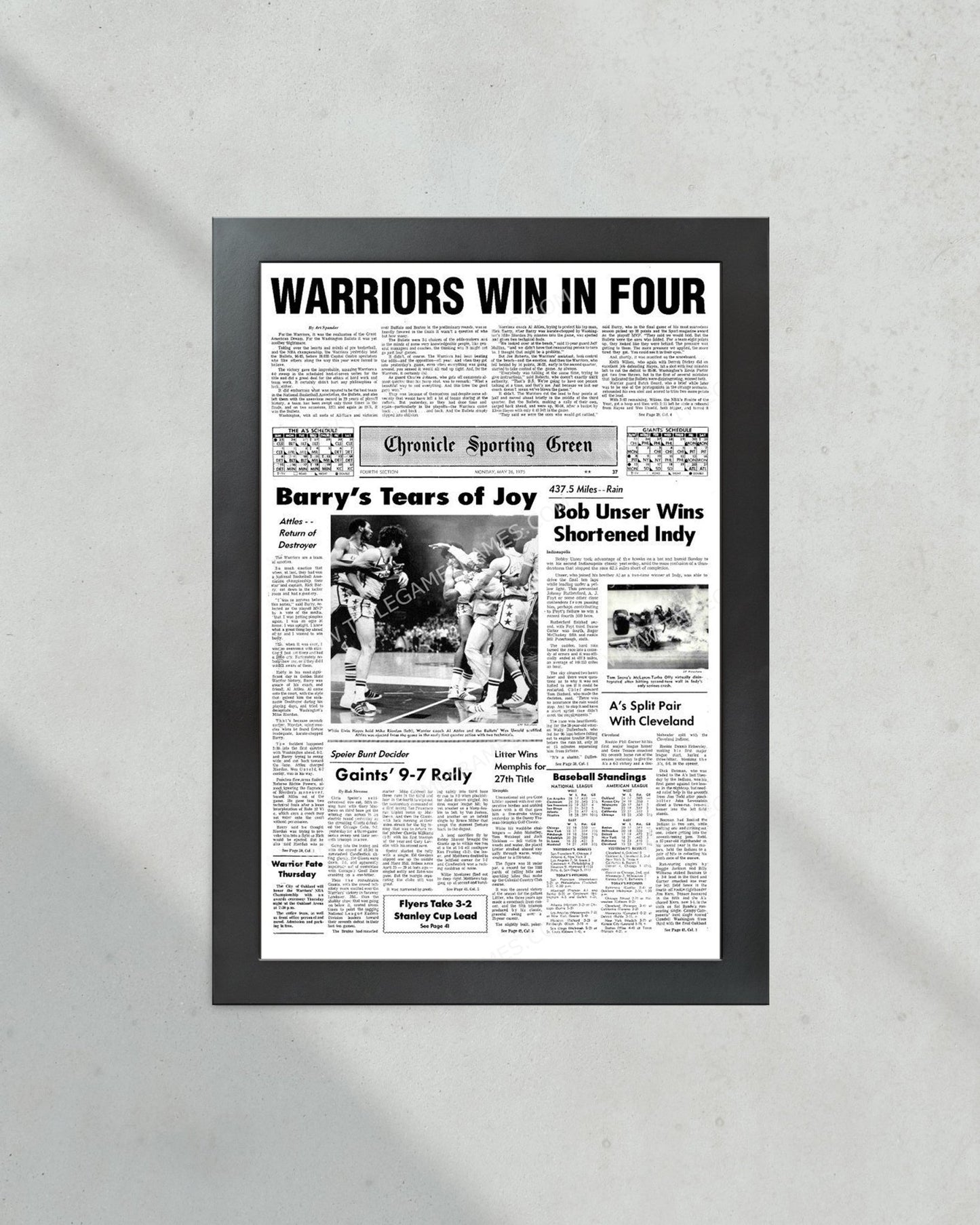 1975 Golden State Warriors "Win in Four" NBA Champion Framed Front Page Newspaper - Title Game Frames