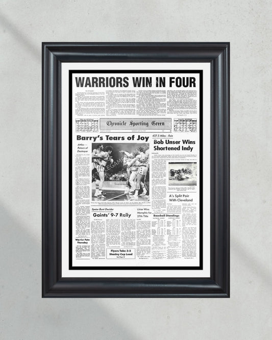 1975 Golden State Warriors "Win in Four" NBA Champion Framed Front Page Newspaper - Title Game Frames