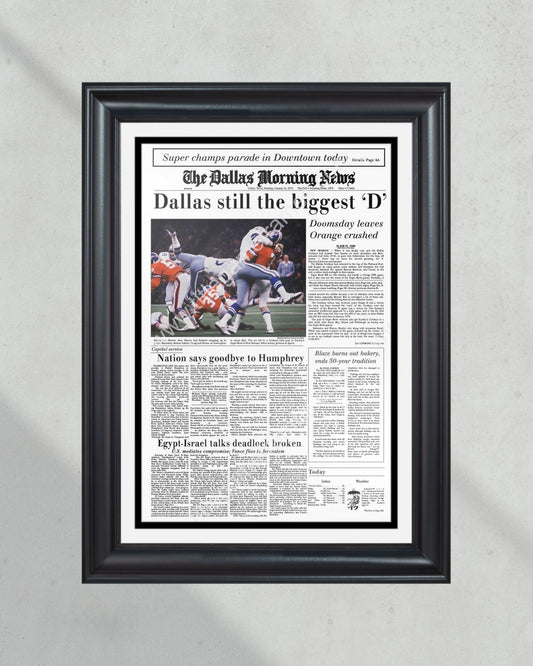 1978 Dallas Cowboys Super XII Champions Framed Front Page Newspaper Print - Title Game Frames