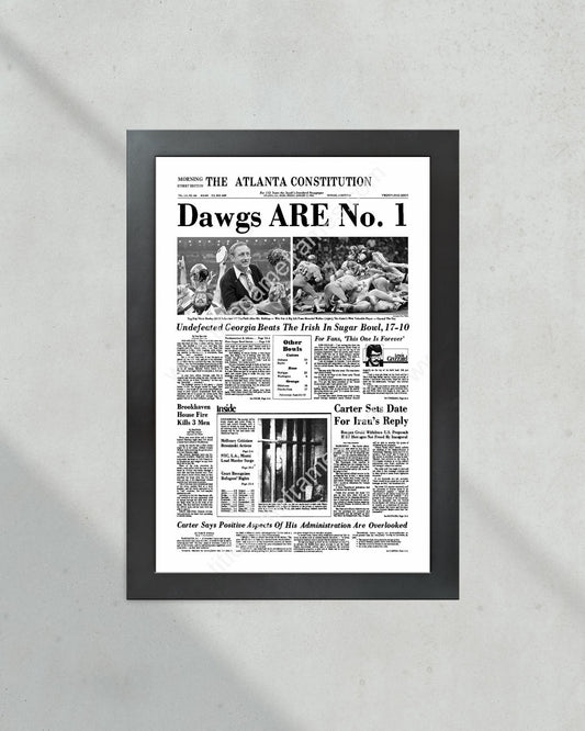 1980 Georgia Bulldogs National Champions Framed Front Page Newspaper Print UGA - Title Game Frames