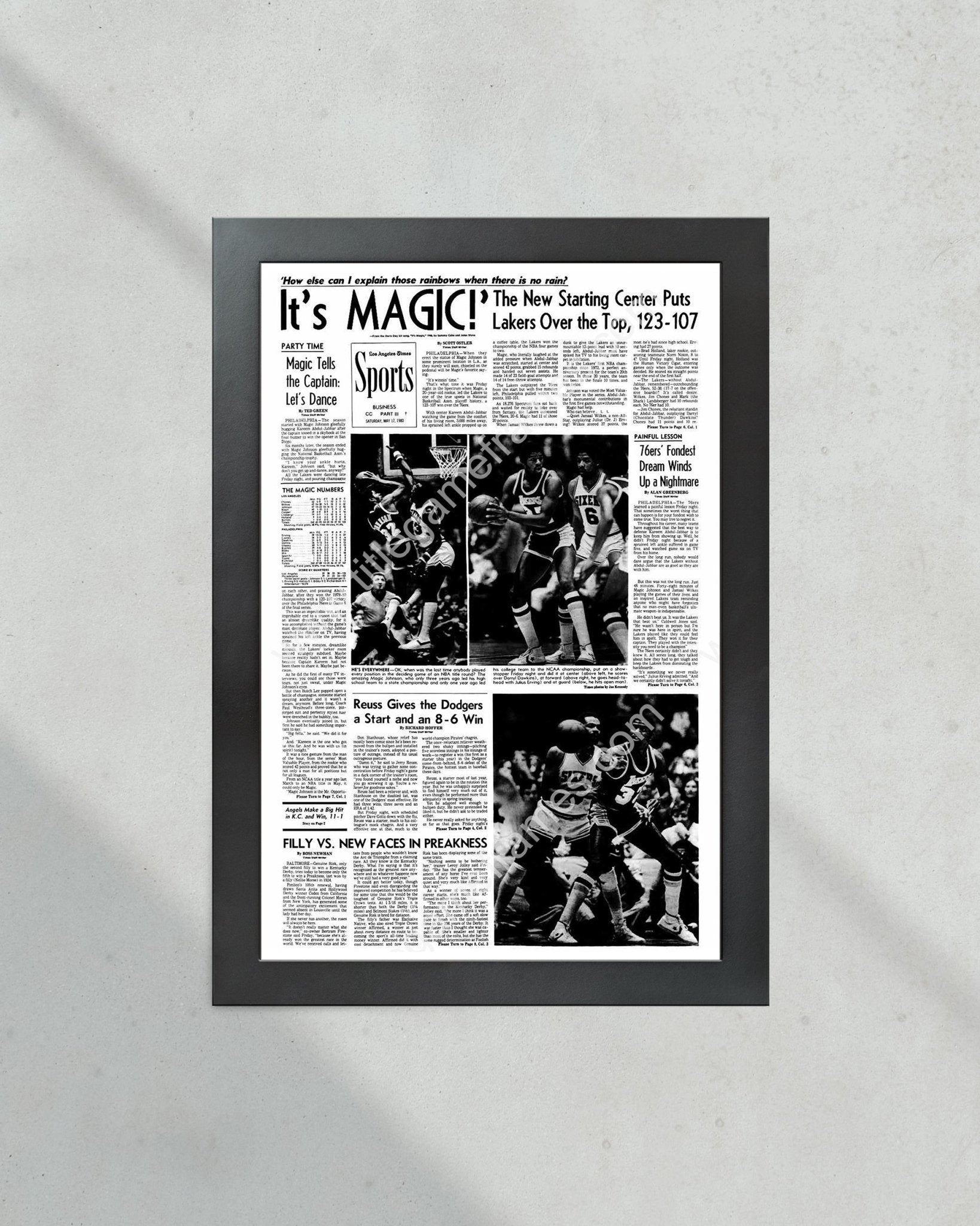 1980 Los Angeles Lakers NBA Champion Framed Front Page Newspaper Print - Title Game Frames
