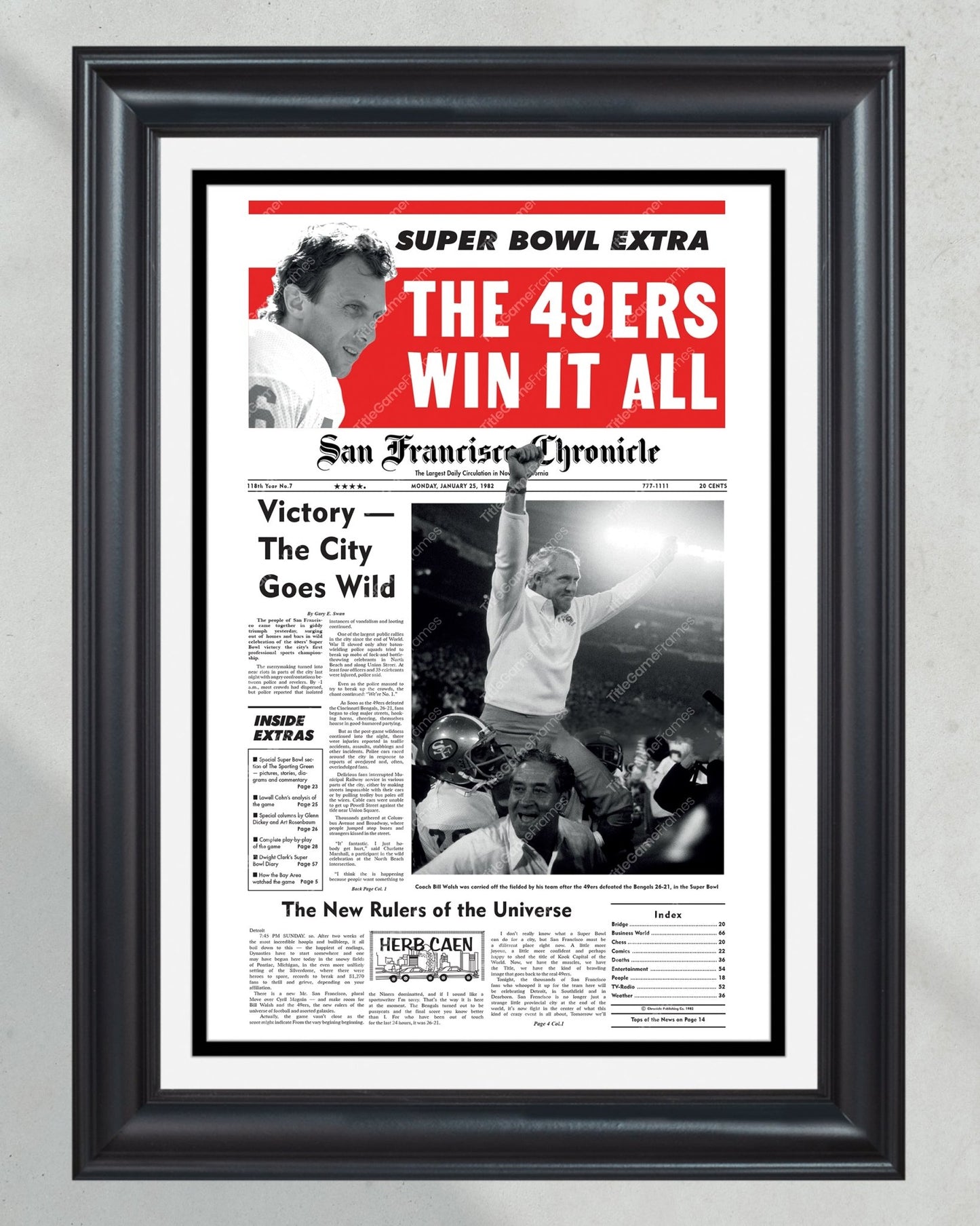 1982 San Francisco 49ers Super Bowl Champions Framed Front Page Newspaper Print - Title Game Frames