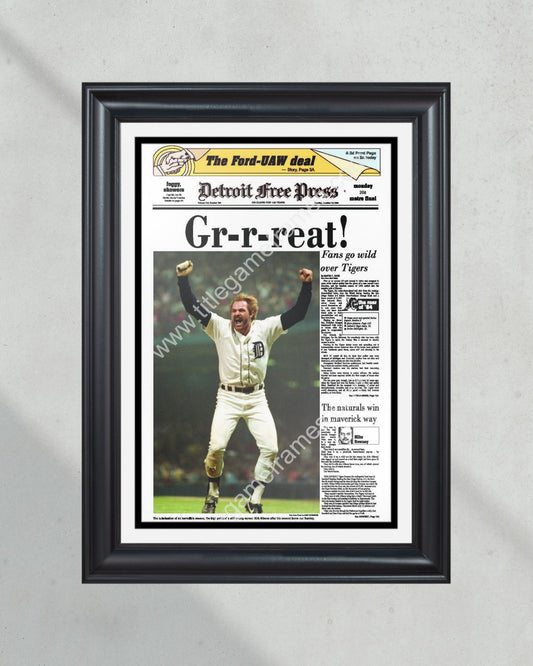 1984 Detroit Tigers World Series Framed Newspaper Front Page Print Kirk Gibson - Title Game Frames