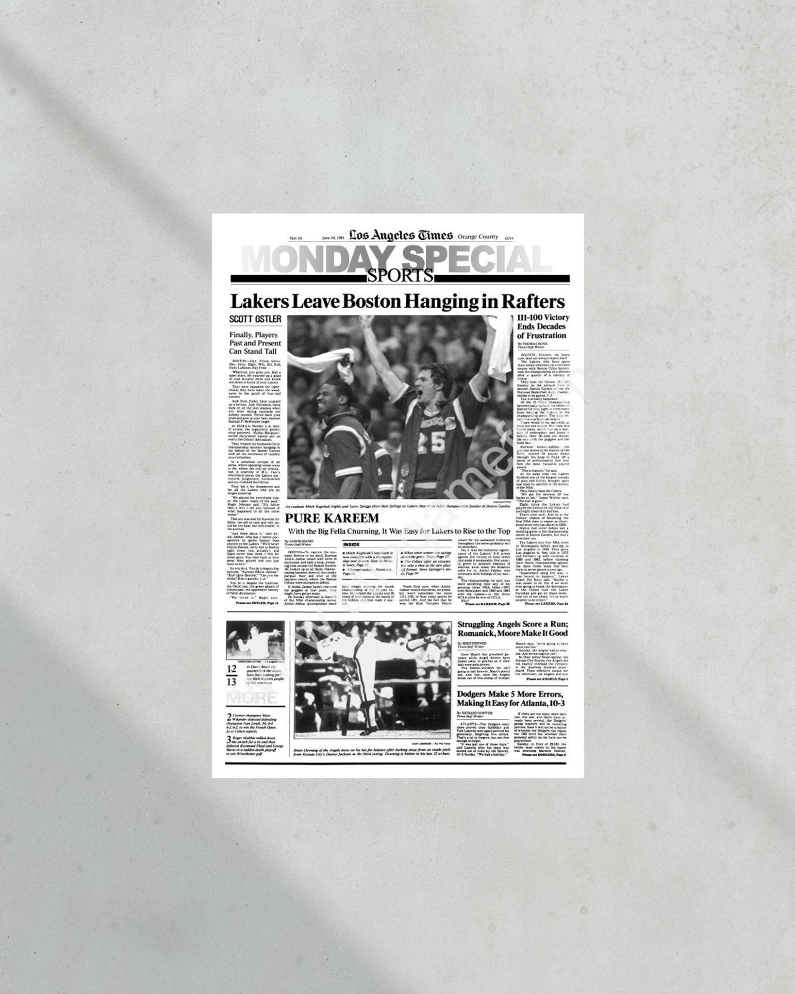 1985 Los Angeles Lakers NBA Champion Framed Front Page Newspaper Print - Title Game Frames