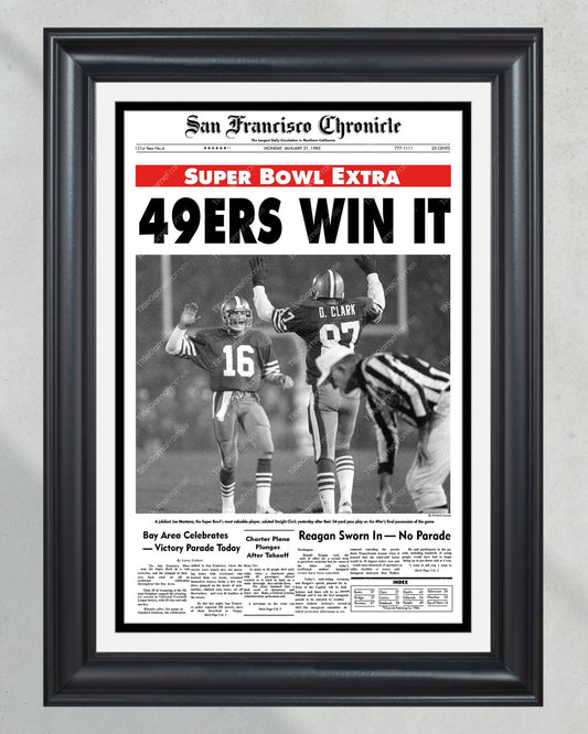 1985 San Francisco 49ers Super Bowl Champions Framed Front Page Newspaper Print Joe Montana - Title Game Frames