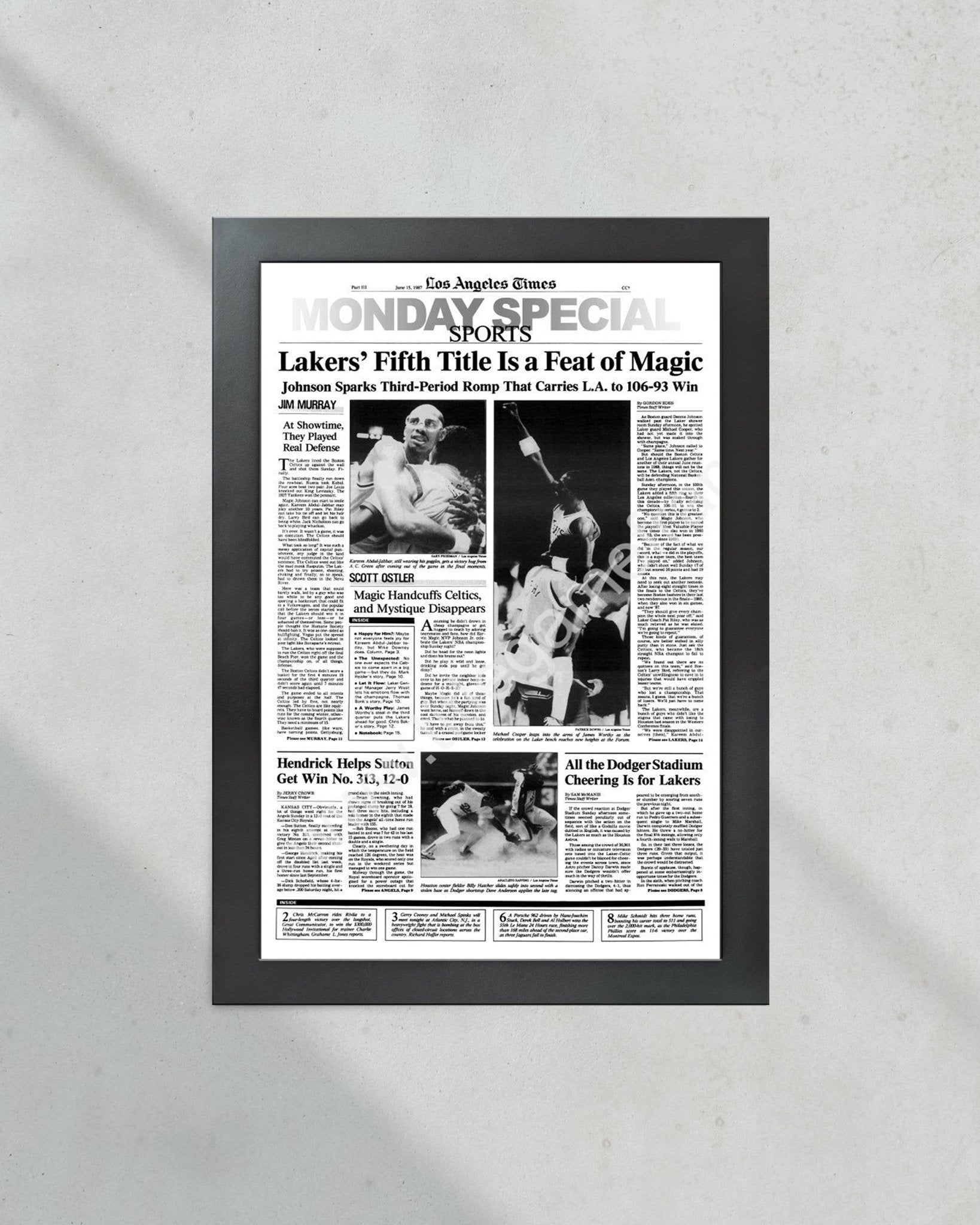 1987 Los Angeles Lakers NBA Champion Framed Front Page Newspaper Print - Title Game Frames