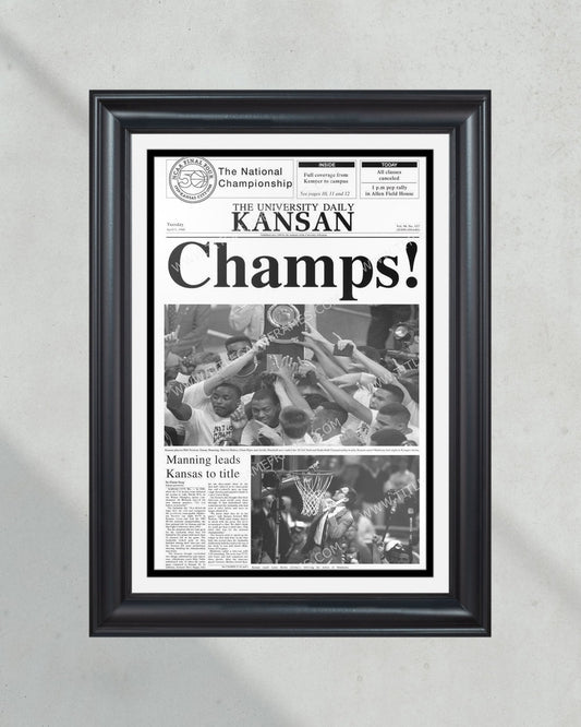 1988 Kansas Jayhawks NCAA College Basketball National Champions Framed Front Page Newspaper Print - Title Game Frames