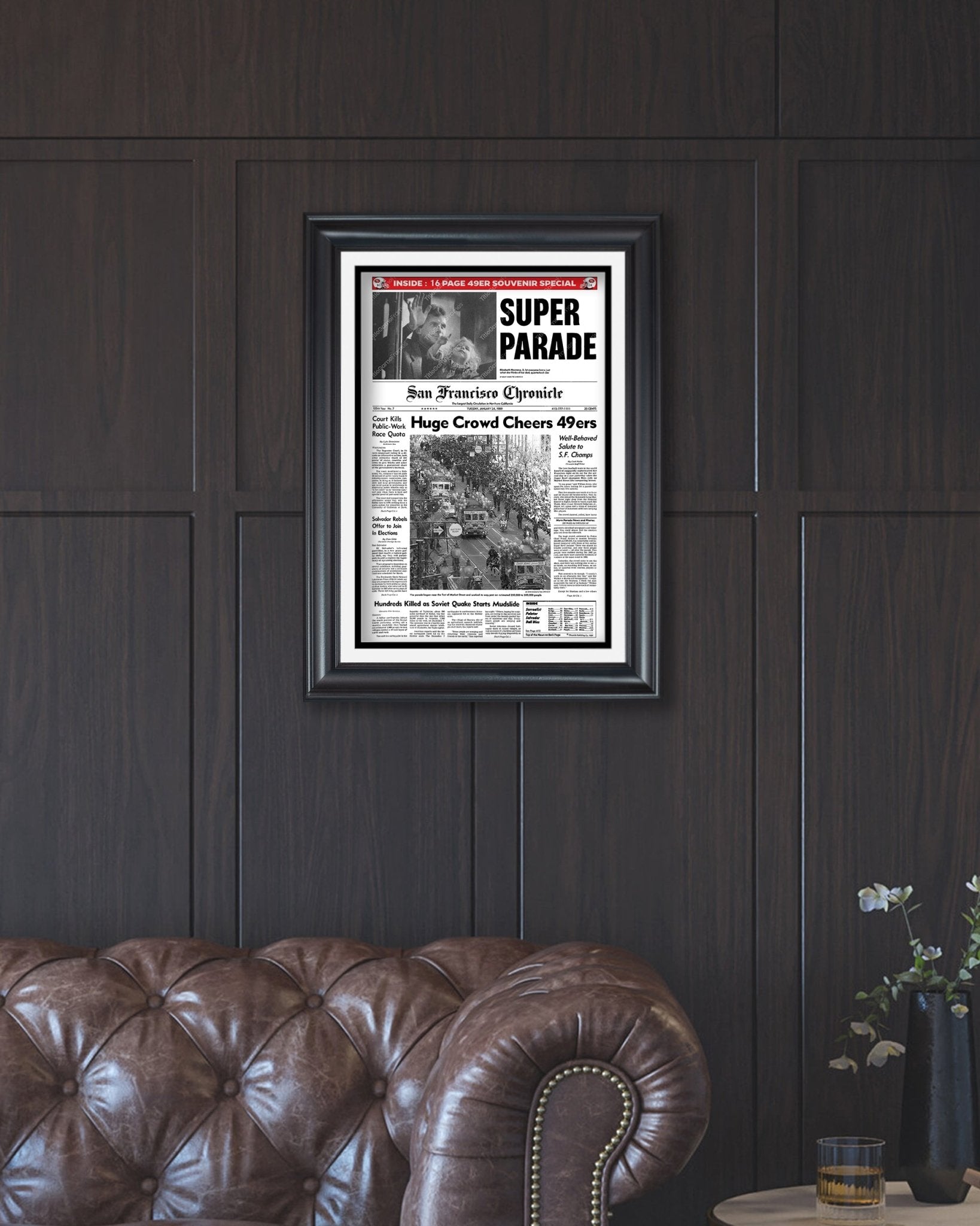 1989 San Francisco 49ers Super Bowl XXIII Champion Parade Framed Front Page Newspaper Print - Title Game Frames