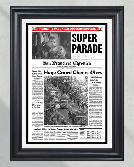 1989 San Francisco 49ers Super Bowl XXIII Champion Parade Framed Front Page Newspaper Print - Title Game Frames