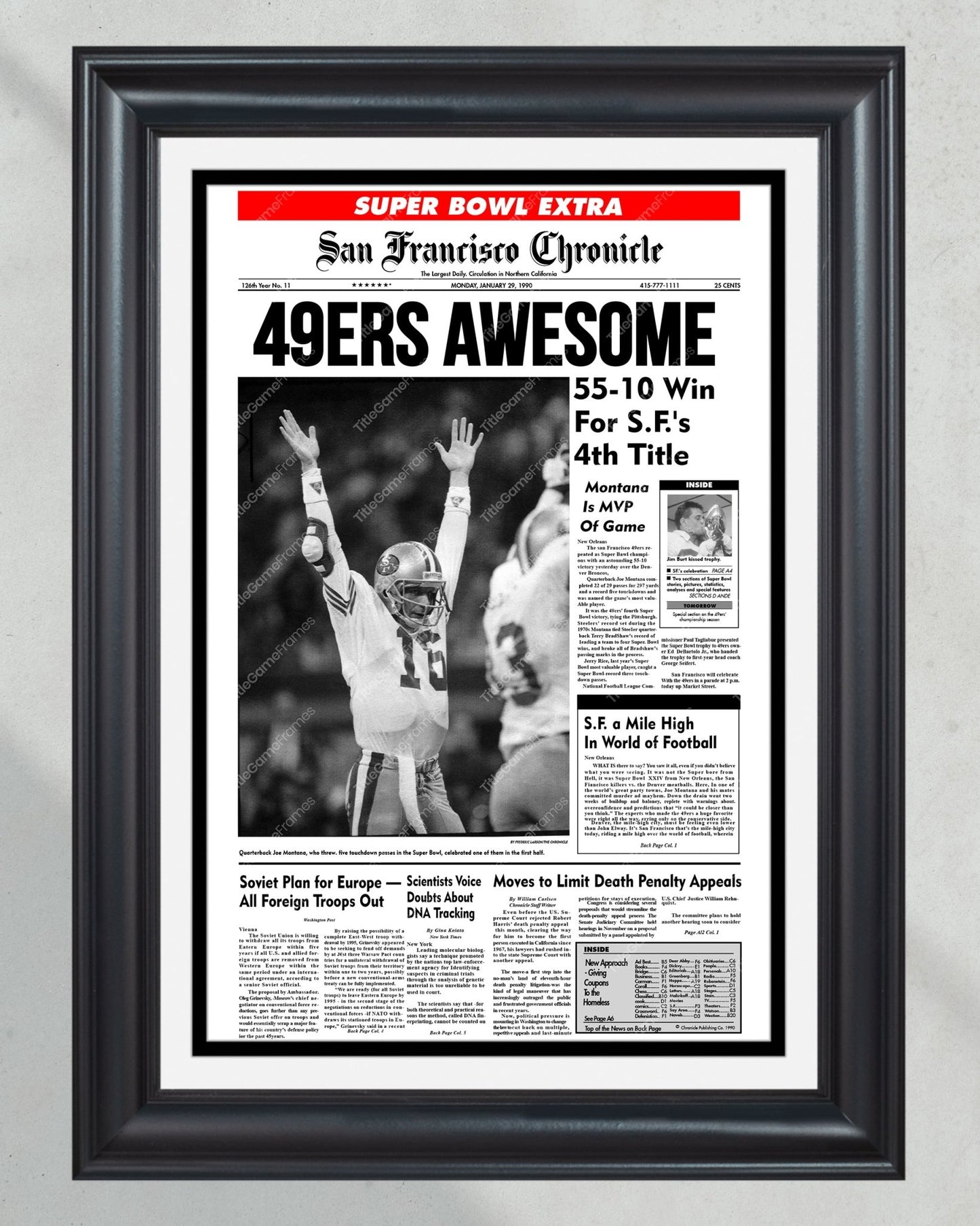 1990 San Francisco 49ers Super Bowl Champions Framed Front Page Newspaper Print - Title Game Frames