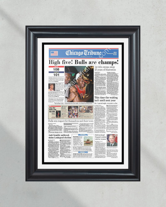 1991 Chicago Bulls NBA Championship Newspaper Cover Print Framed Michael Jordan - Title Game Frames