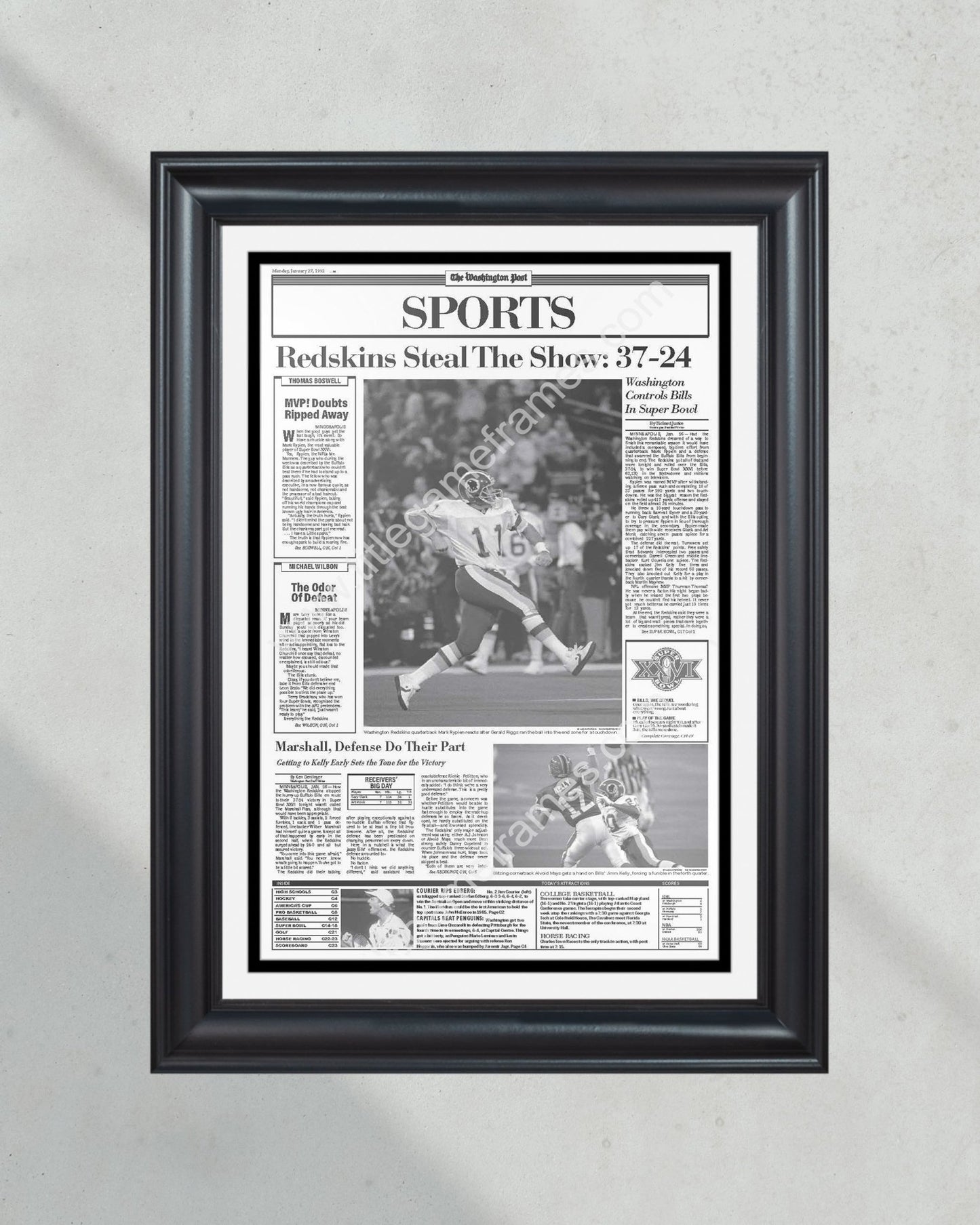 1992 Washington Commanders Super Bowl XXVI Framed Front Page Newspaper Print - Title Game Frames