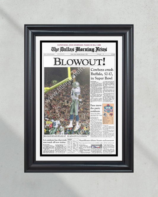 1993 Dallas Cowboys Super Bowl Champions Framed Front Page Newspaper Print - Title Game Frames