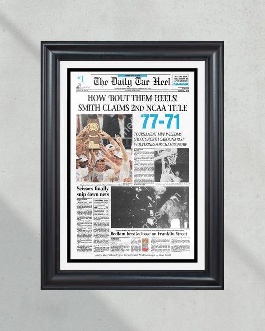 1993 North Carolina Tar Heels NCAA College Basketball Champions Framed Front Page Newspaper Print - Title Game Frames