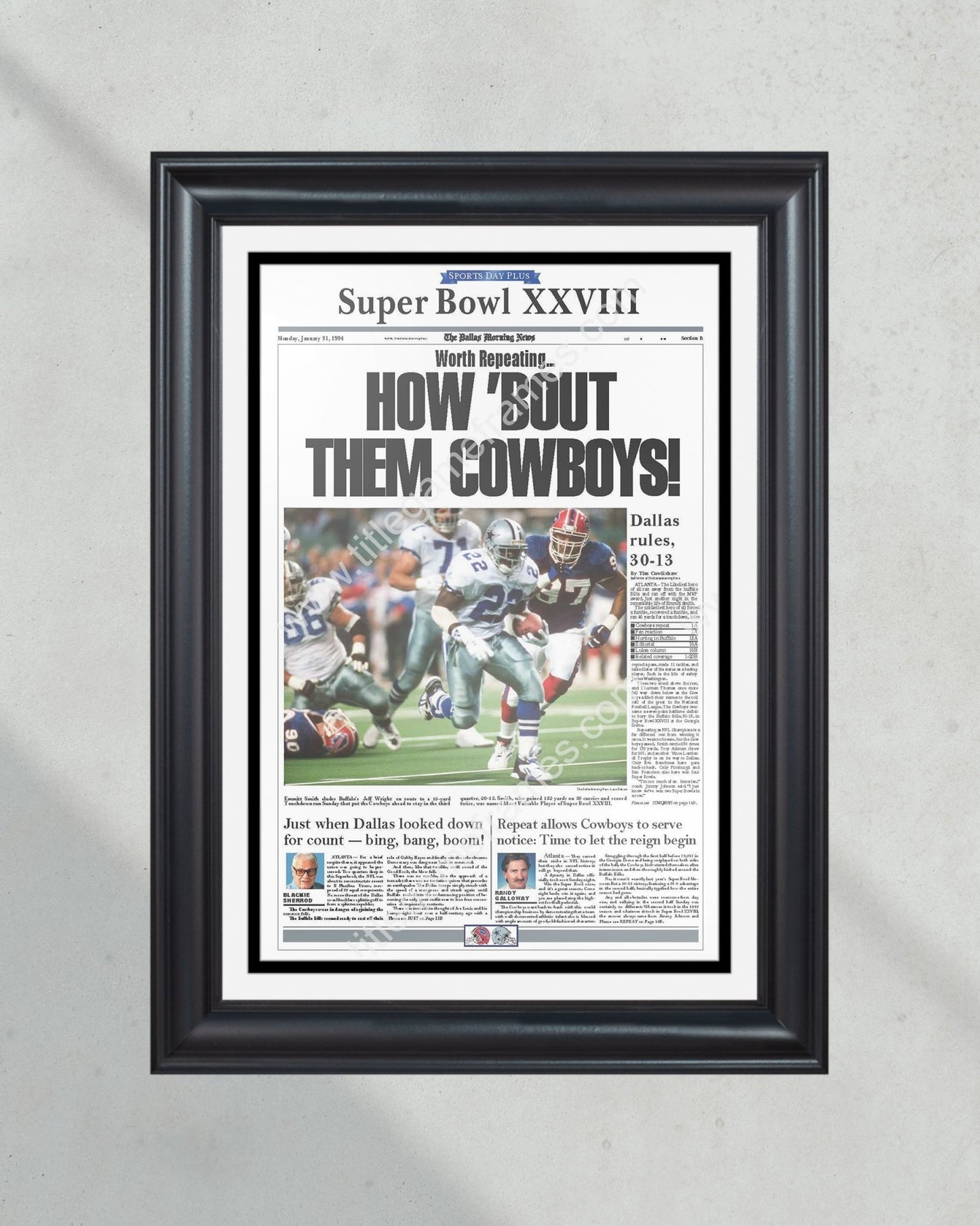 1994 Dallas Cowboys Super Bowl Champion Framed Newspaper Cover Print Cowboy Stadium - Title Game Frames