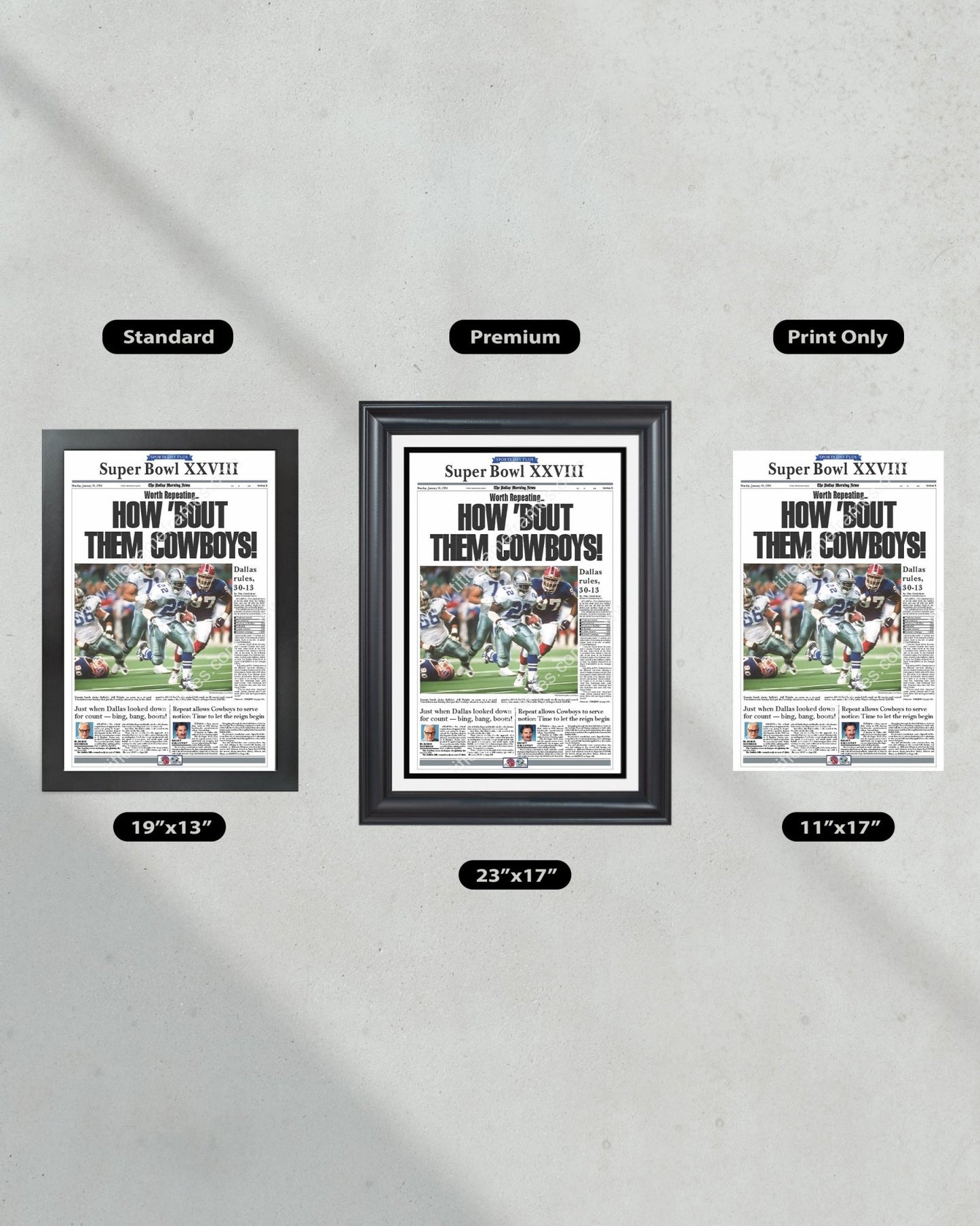 1994 Dallas Cowboys Super Bowl Champion Framed Newspaper Cover Print Cowboy Stadium - Title Game Frames