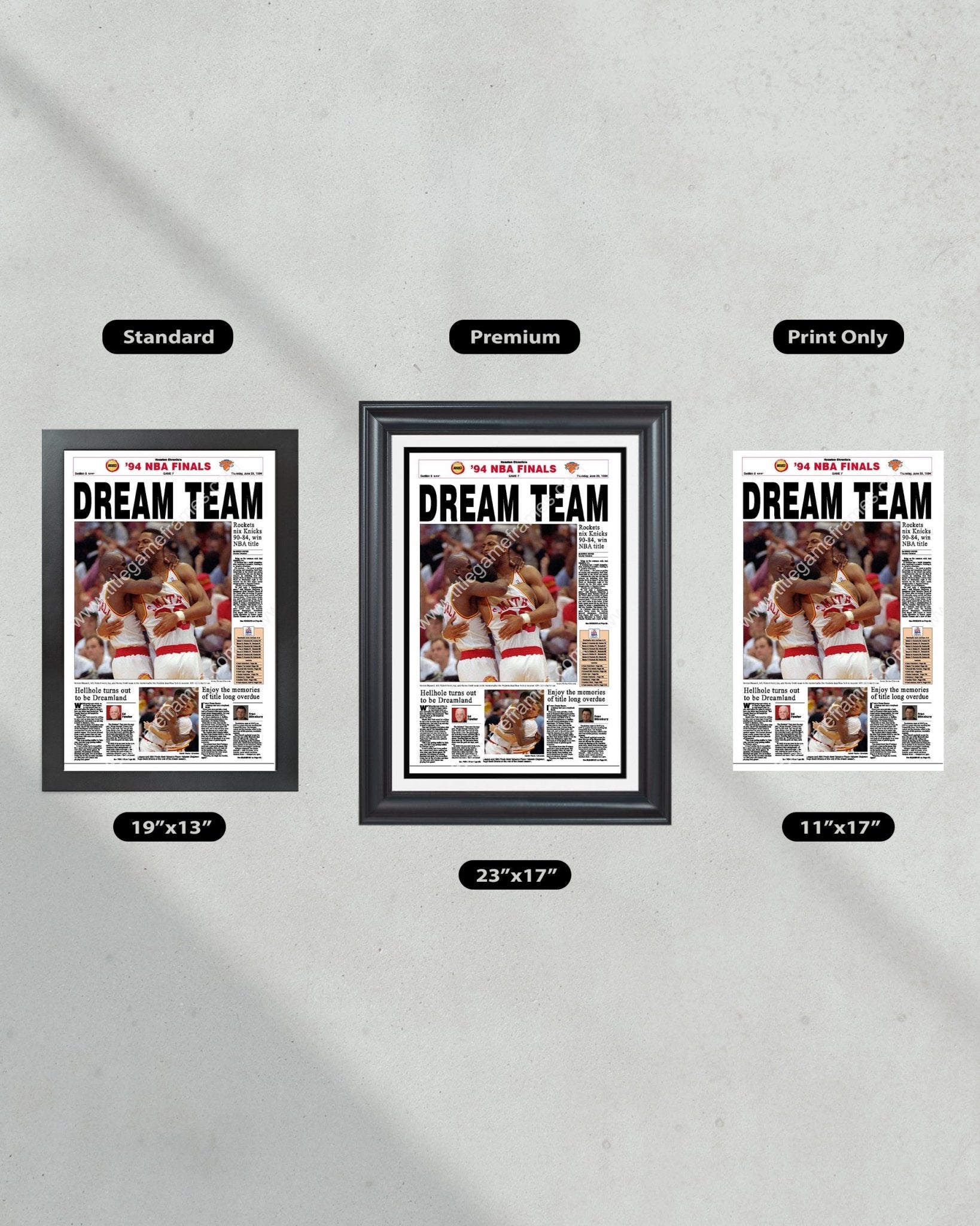 1994 Houston Rockets NBA Champion Framed Front Page Newspaper Print - Title Game Frames