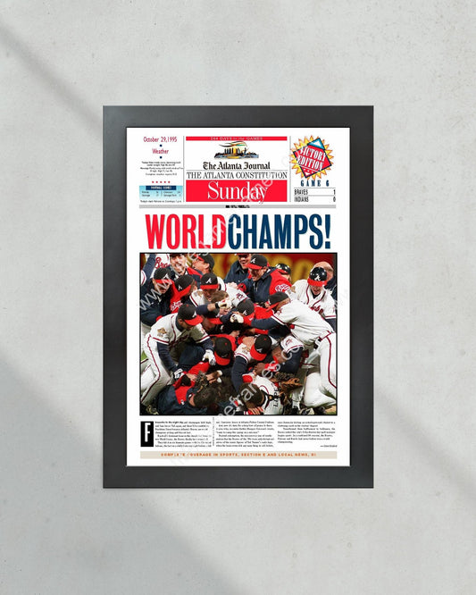 1995 Atlanta Braves World Series Champions Framed Front Page Newspaper Print - Title Game Frames