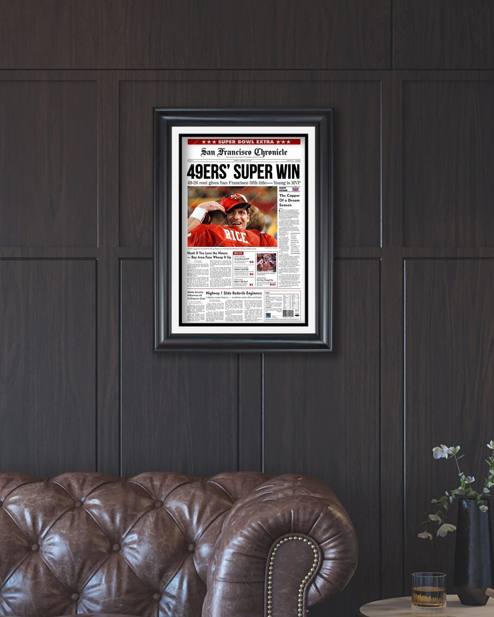 1995 San Francisco 49ers Super Bowl Champions Framed Front Page Newspaper Print - Title Game Frames