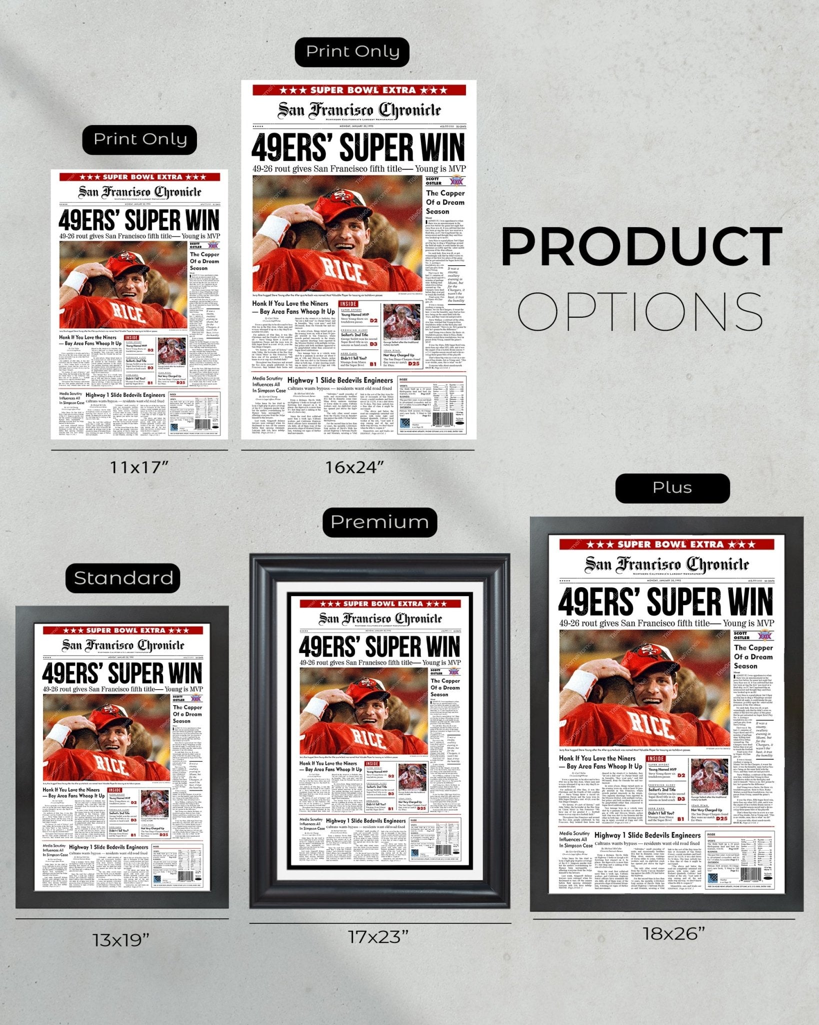 1995 San Francisco 49ers Super Bowl Champions Framed Front Page Newspaper Print - Title Game Frames