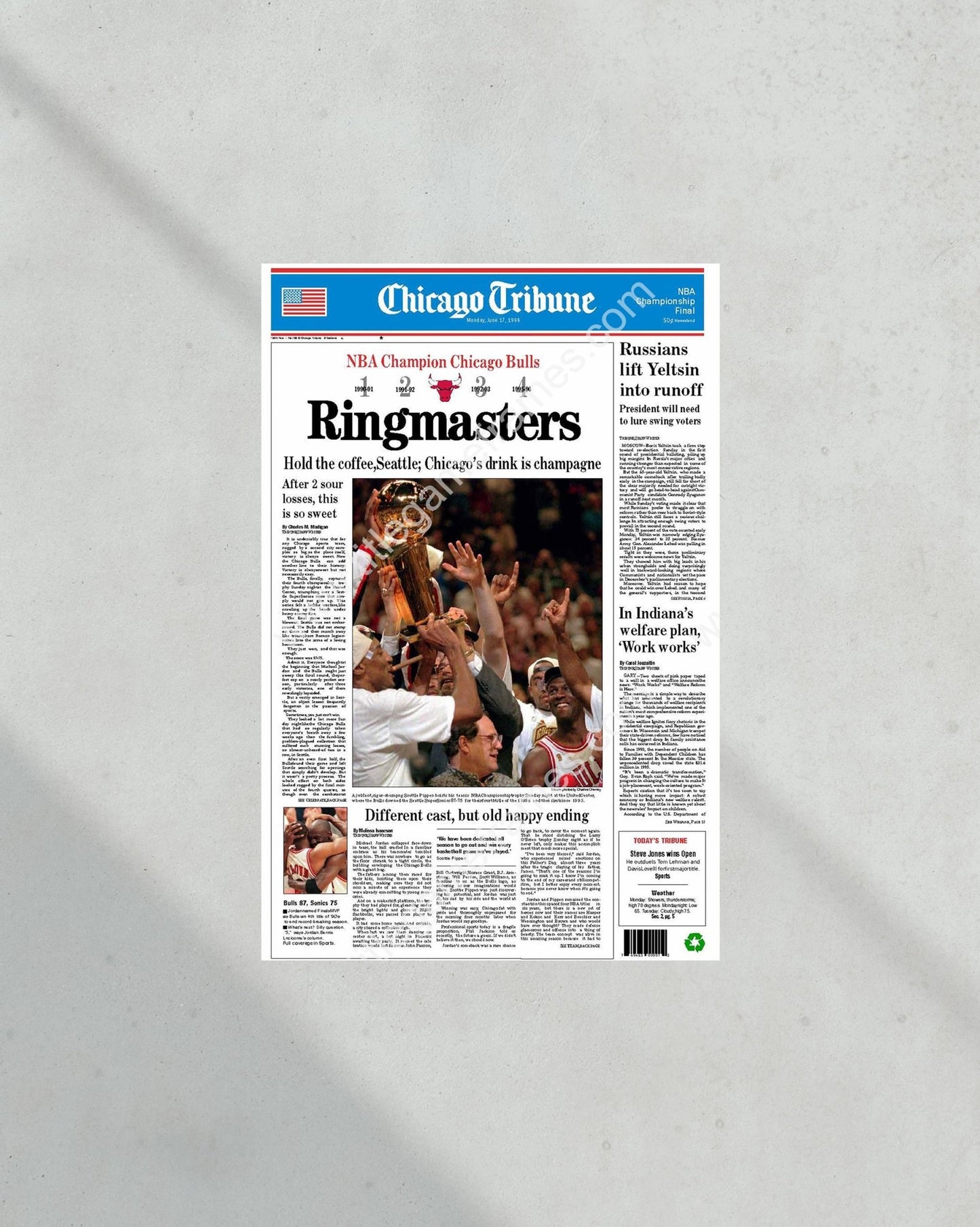 1996 Chicago Bulls NBA Champion Framed Front Page Newspaper Print - Title Game Frames