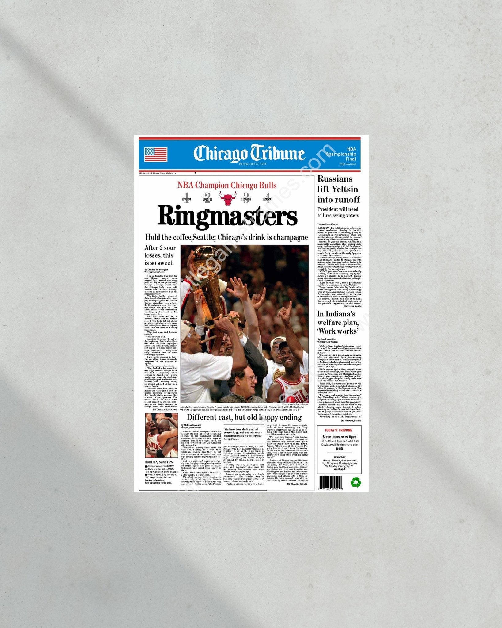 1996 Chicago Bulls NBA Champion Framed Front Page Newspaper Print - Title Game Frames