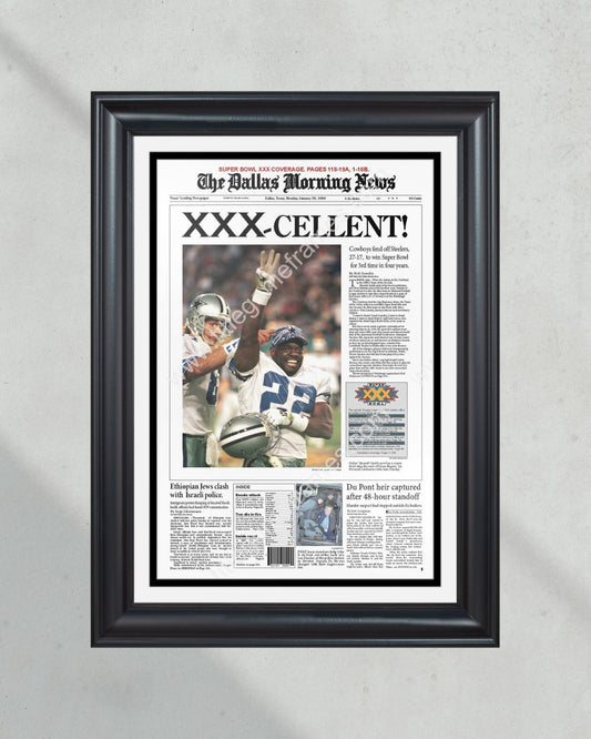 1996 Dallas Cowboys Super Bowl Champion Framed Newspaper Front Page Print - Title Game Frames