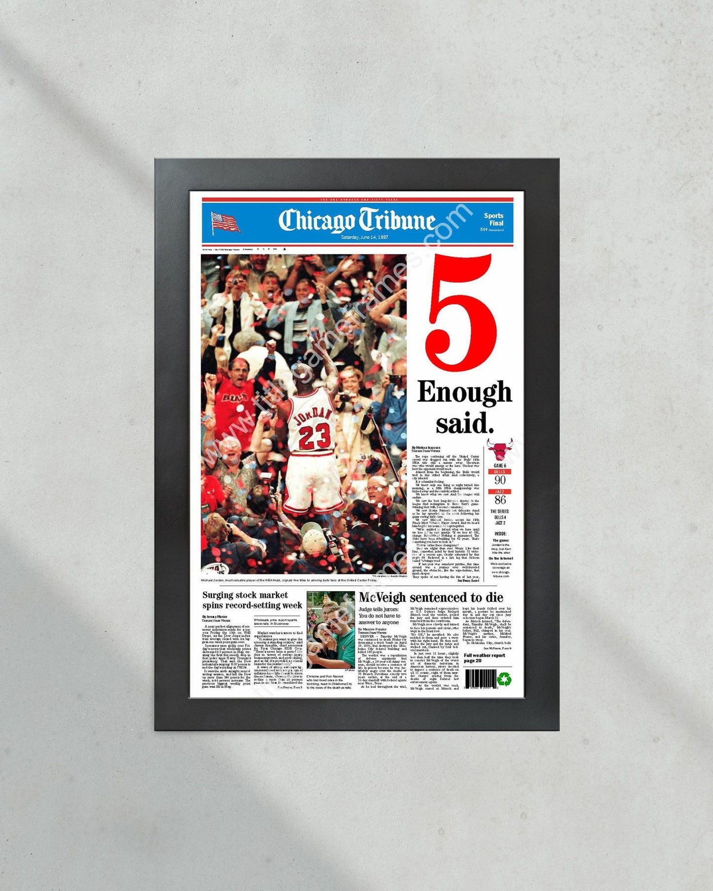 1997 Chicago Bulls NBA Champion Framed Front Page Newspaper Print - Title Game Frames