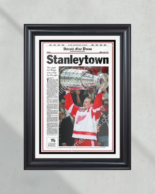 1997 Detroit Red Wings Stanley Cup Champion Framed Front Page Newspaper Print - Title Game Frames