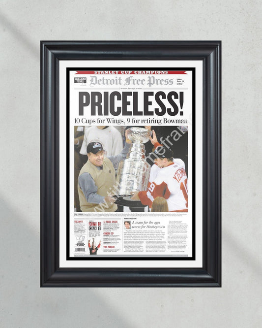 2002 Detroit Red Wings Stanley Cup Framed Front Page Newspaper Print Steve Yzerman - Title Game Frames