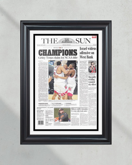 2002 Maryland Terrapins UMD NCAA College Basketball Champions Framed Front Page Newspaper Print - Title Game Frames