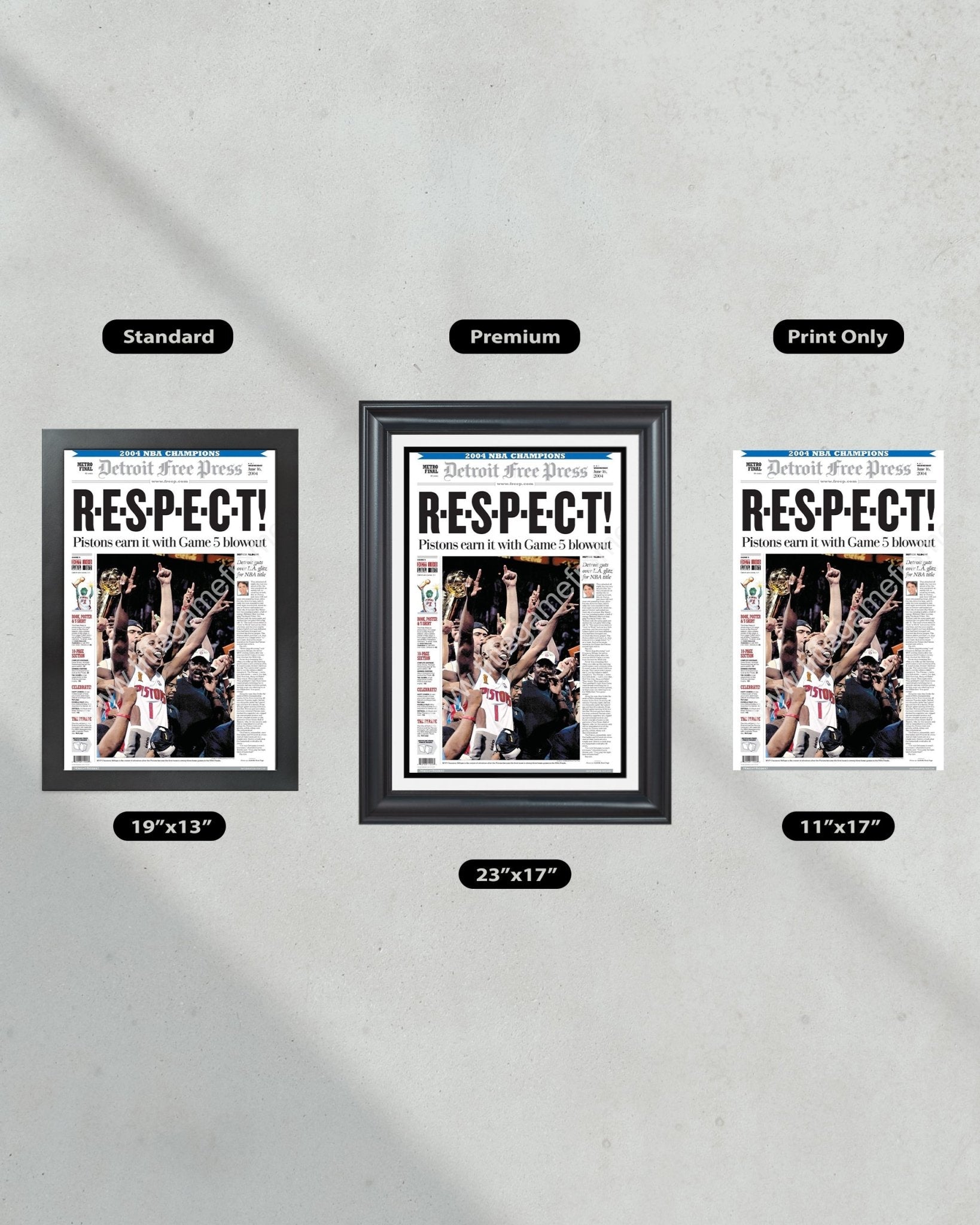 2004 Detroit Pistons NBA Championship Framed Newspaper Print "RESPECT" - Title Game Frames