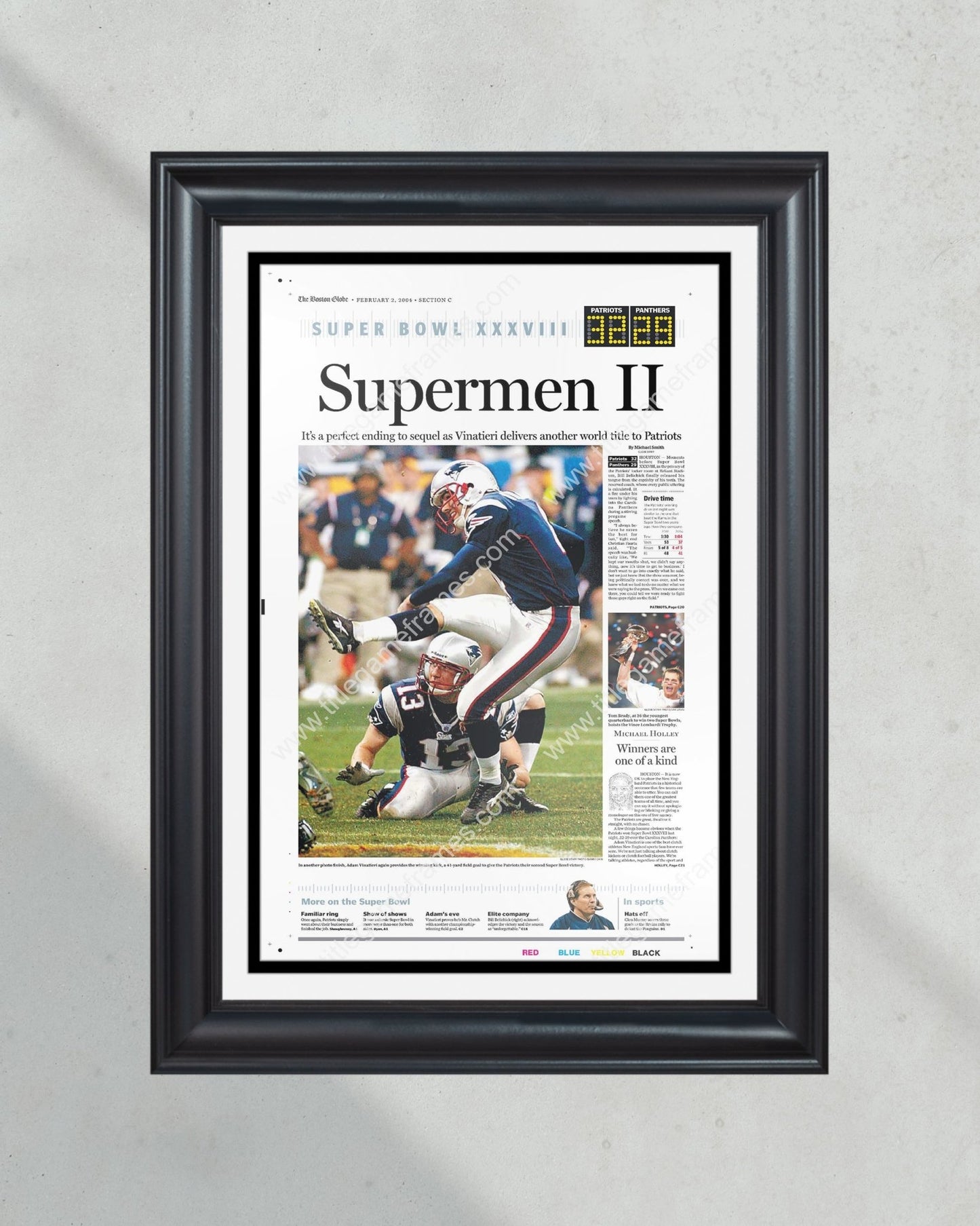 2004 New England Patriots Super Bowl XXXVIII Framed Newspaper Front Page Print - Title Game Frames