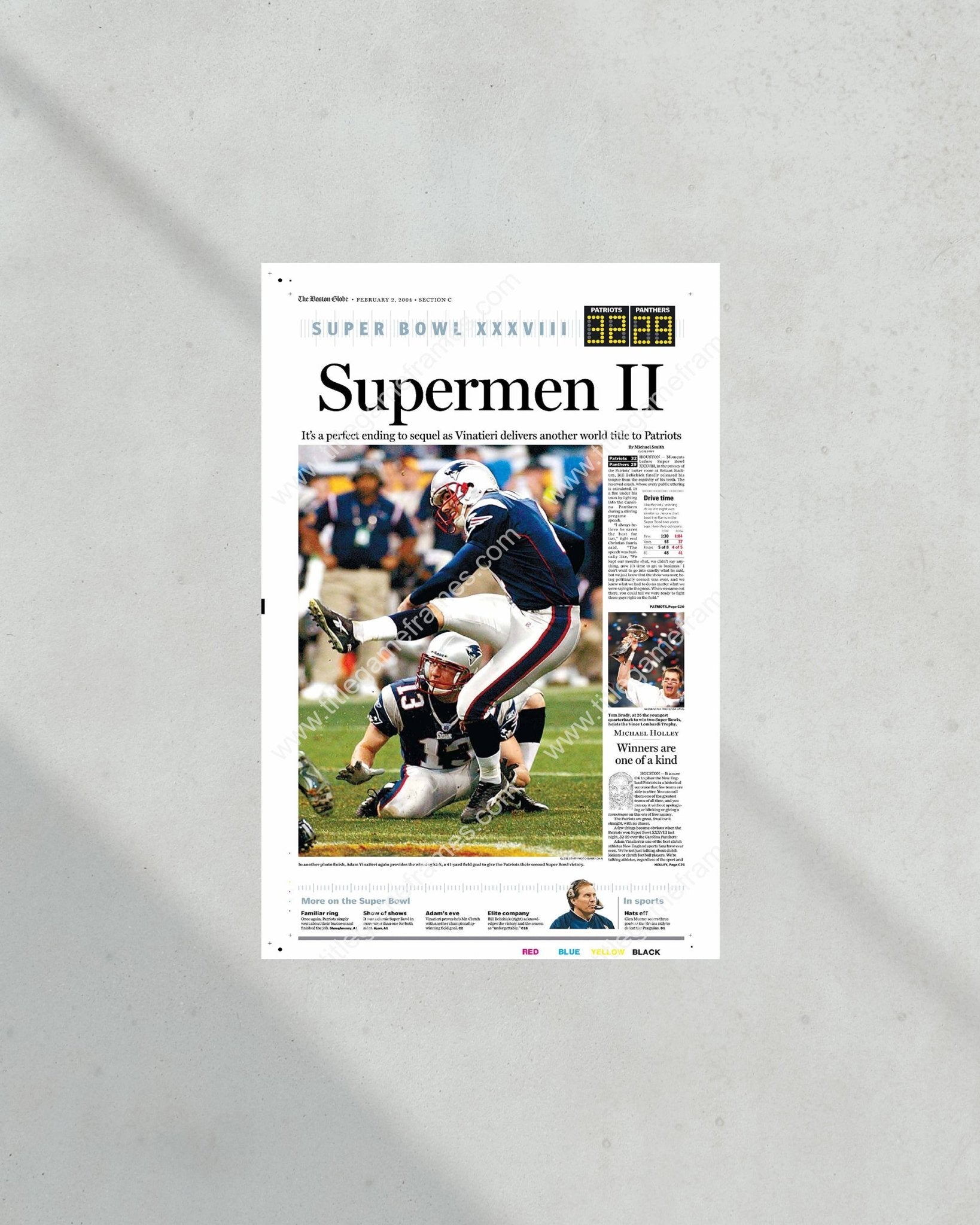 2004 New England Patriots Super Bowl XXXVIII Framed Newspaper Front Page Print - Title Game Frames