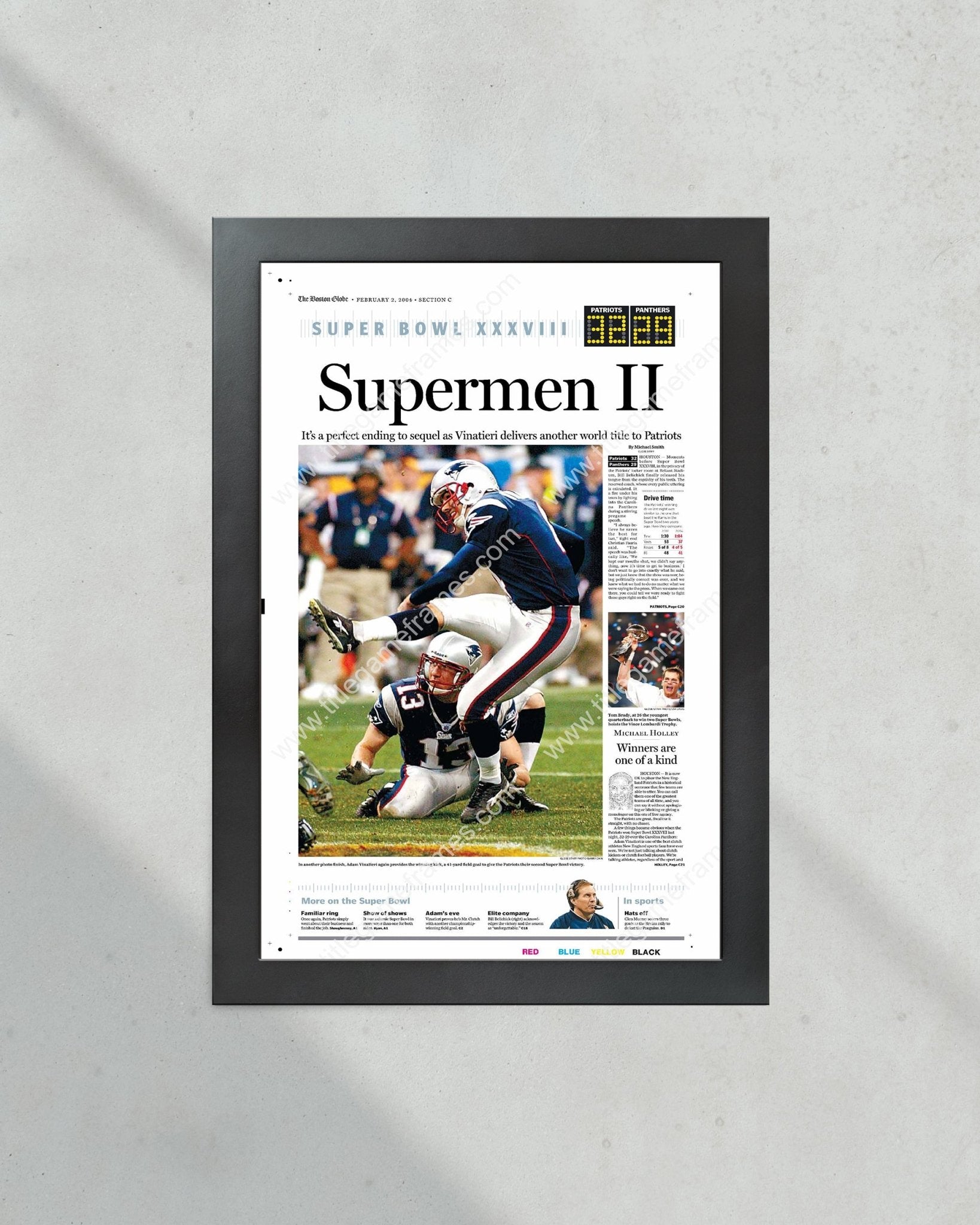 2004 New England Patriots Super Bowl XXXVIII Framed Newspaper Front Page Print - Title Game Frames