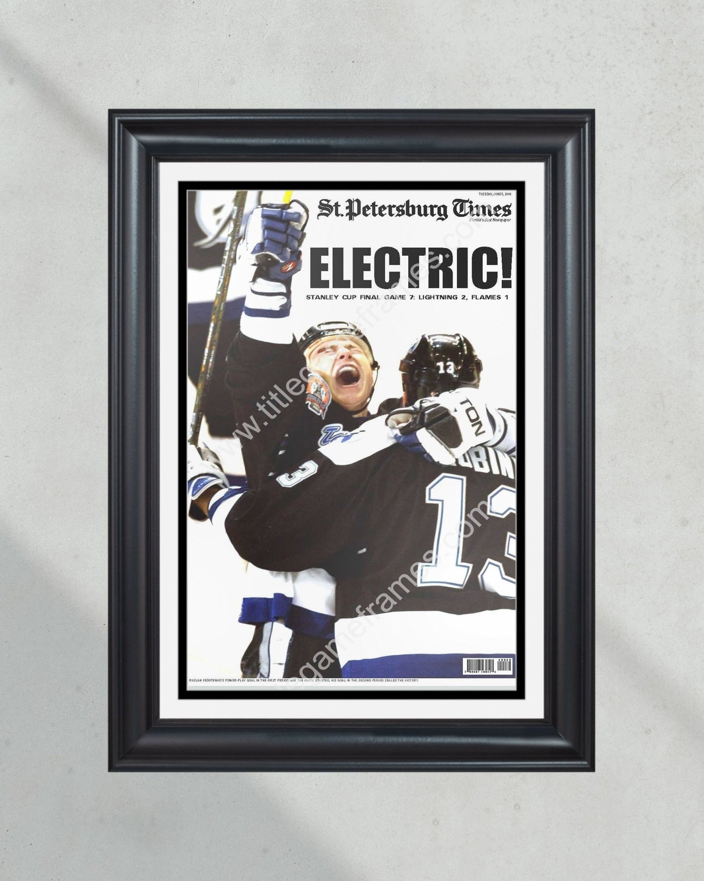 2004 Tampa Bay Lightning Electric Stanley Cup Champions Framed Newspaper Front Page Print - Title Game Frames