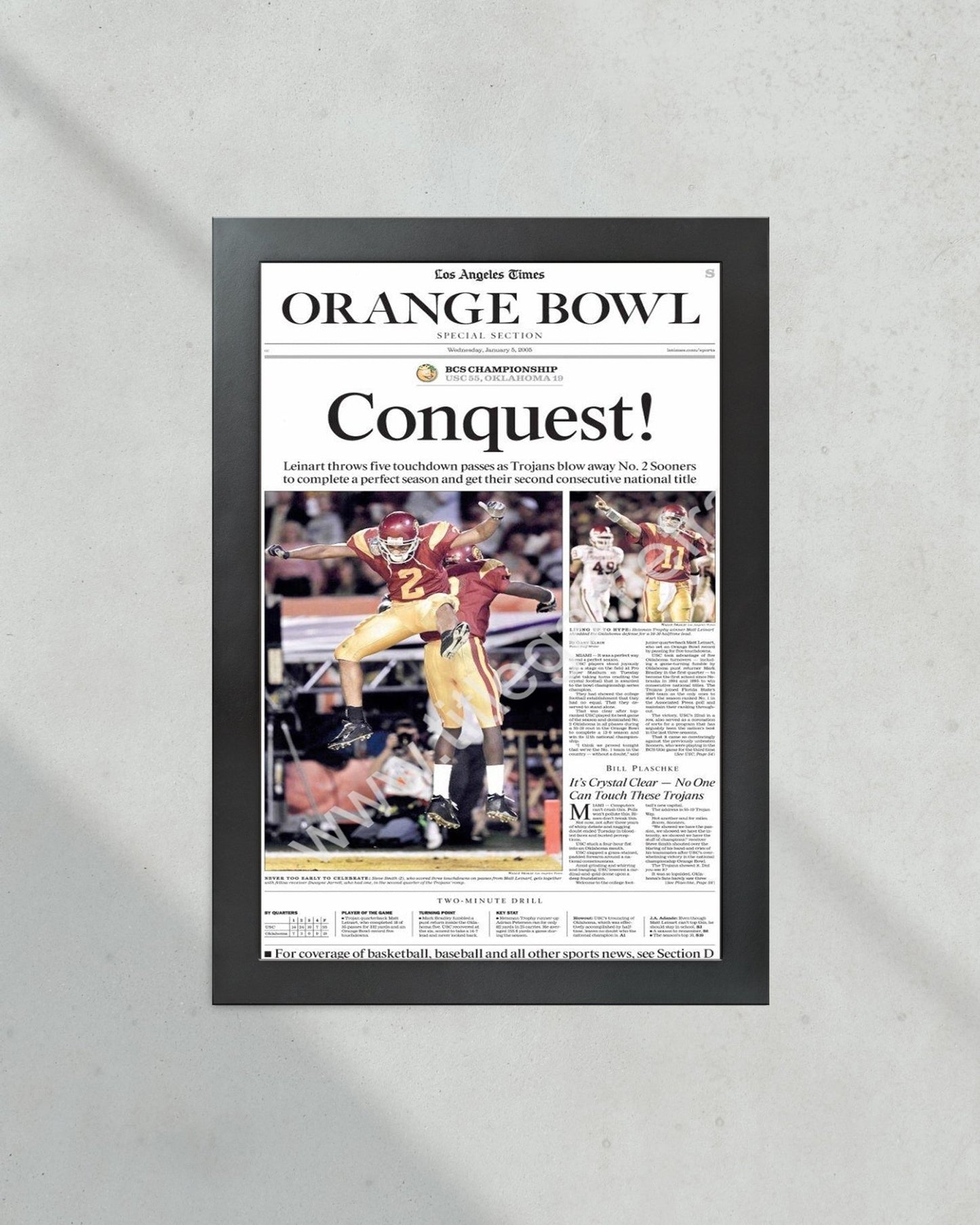 2004 USC Trojans NCAA College Football National Champions Framed Front Page Newspaper Print - Title Game Frames