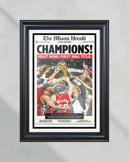 2006 Miami Heat NBA Champion Framed Newspaper Front Page Newspaper Print Pat Riley Dwyane Wade - Title Game Frames